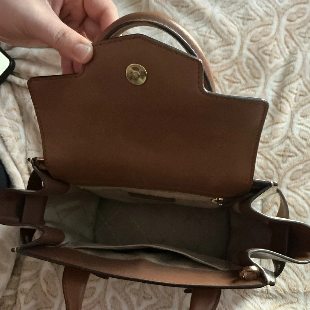 Michael Kors MK Logo Satchel • Brown & Tan • Structured Handbag